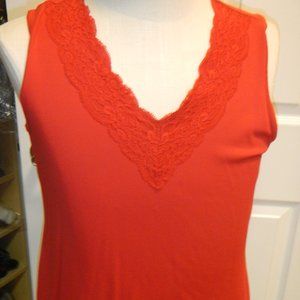 Lace trimmed vneck tank top - bright red